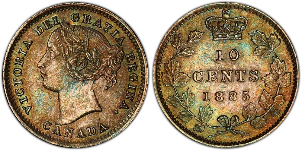 10 CENTS 10 CENTS 1885 Obv 4 AU PIÈCES DU CANADA 1885