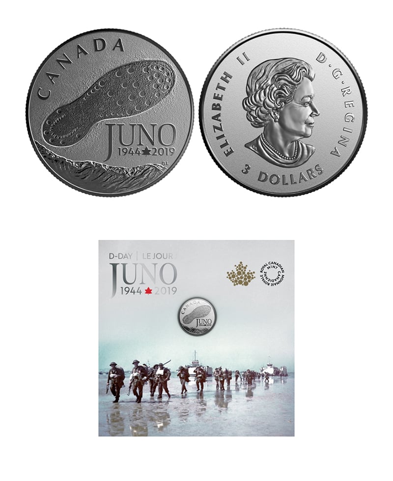 75TH ANN OF THE NORMANDY CAMPAIGN  D-DAY AT JUNO BEACH $3 Silver Coin Canada 