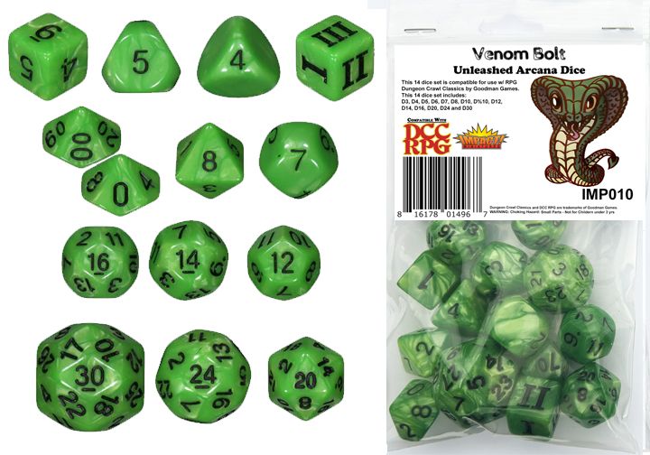 DUNGEON CRAWL CLASSICS - 14 DICE DCC RPG SET, VENOM BOLT - DCC RPG DICE ...