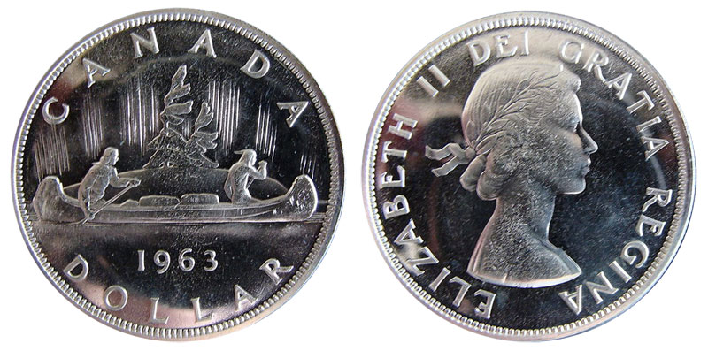 1-DOLLAR - 1963 1-DOLLAR (CIRCULATED) - 1963 CANADIAN COINS