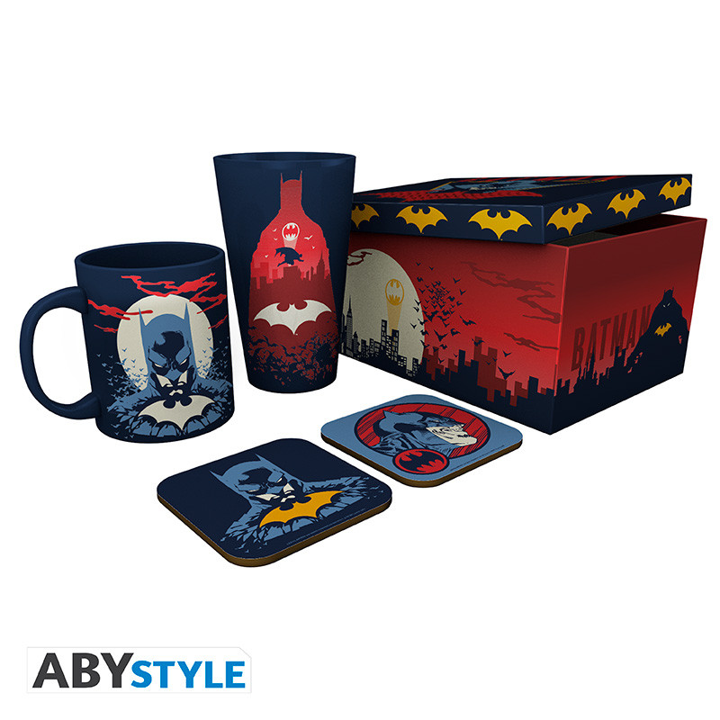 BATMAN - GIFT SET - CERAMIC MUG, GLASS, COASTERS AND BOX 