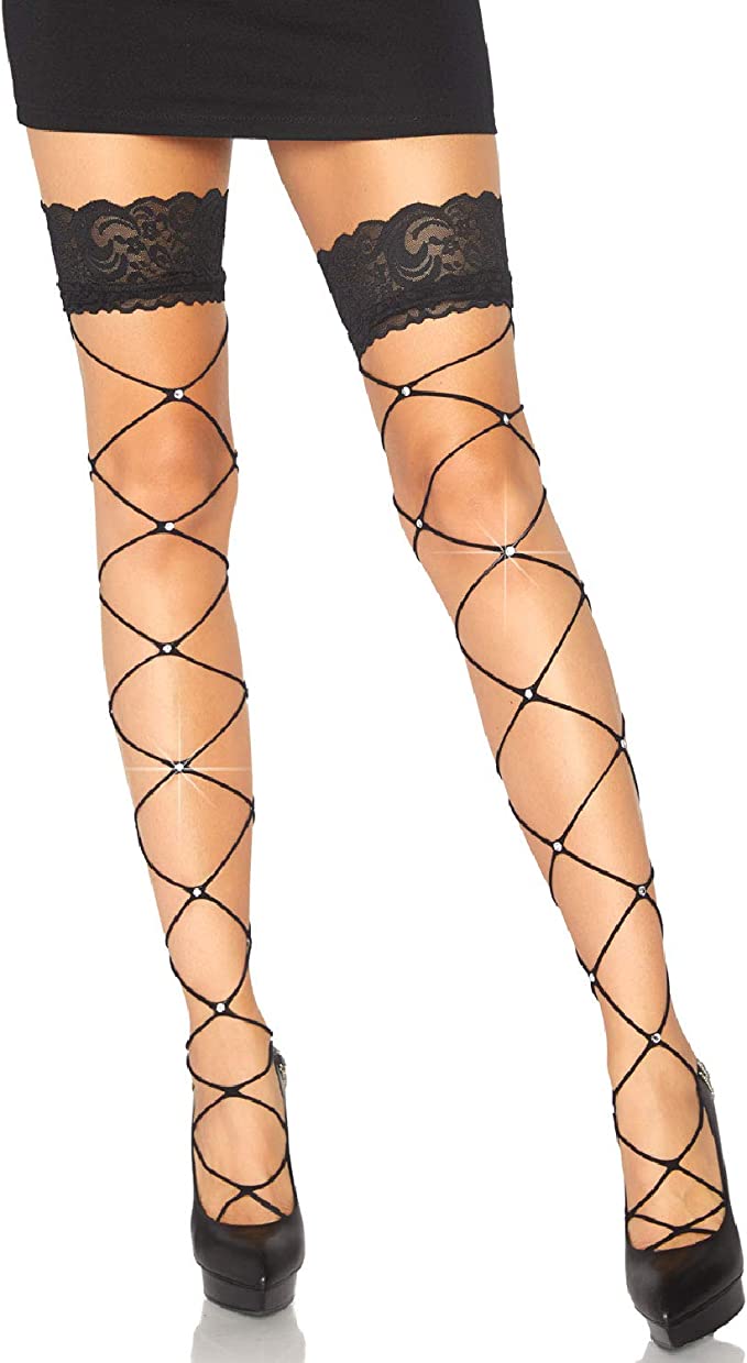  Leg Avenue Women's Hosiery Lace Thigh Highs, Black