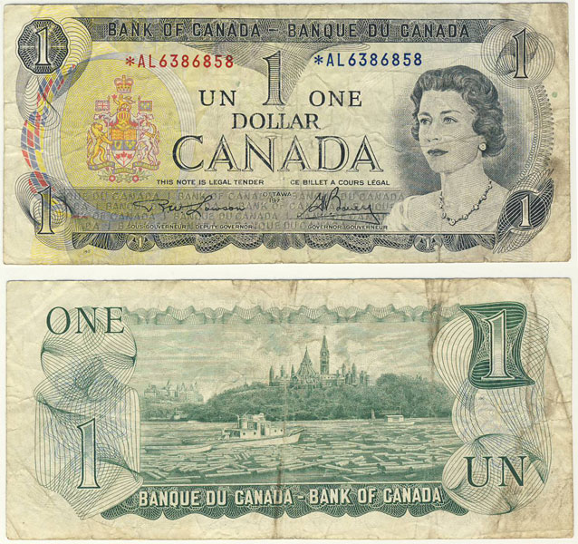 1973 - 1973 1-DOLLAR NOTE, LAWSON/BOUEY PREFIXES A/L (F)