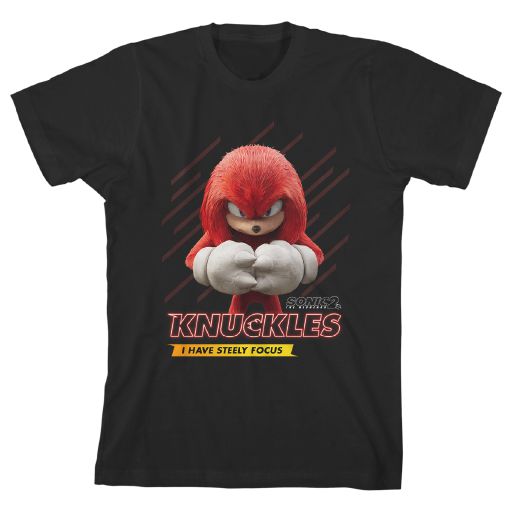 SONIC THE HEDGEHOG - KNUCKLES STEELY FOCUS KID SIZE T-SHIRT - BLACK - SONIC  2