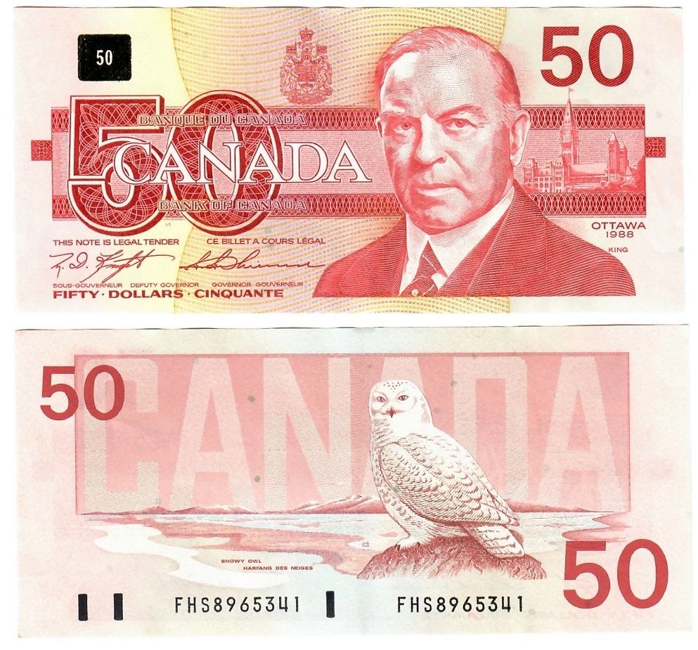 1988 - 1990 50-DOLLAR NOTE, KNIGHT/THIESSEN PREFIX FHS (UNC)