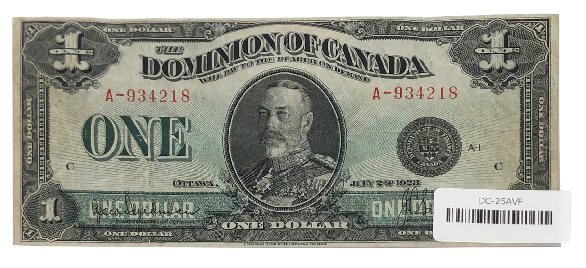 1923 - 1923 1-DOLLAR NOTE, HYNDMAN/SAUNDERS (VG)