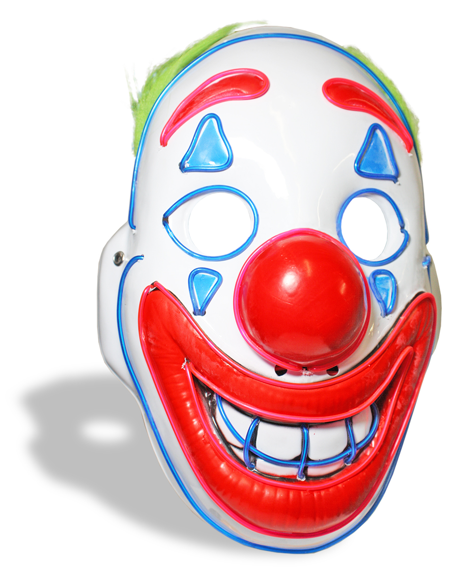 CLOWN - HALF MASK HAPPY CLOWN WITH BLUE AND RED LED (ADULT)