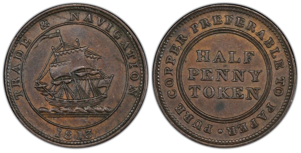 NOVA SCOTIA - 1813 TRADE & NAVIGATION / PURE COPPER PREFERABLE TO PAPER ...