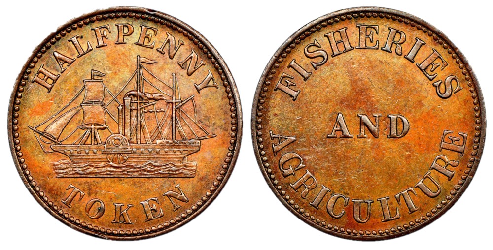 PRINCE EDWARD ISLAND TOKEN - 1858 FISHERIES AND AGRICULTURE (EF) - 1858 ...