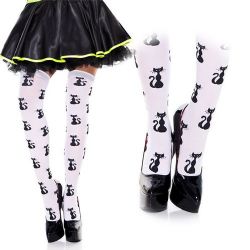 COLLANTS - MOTIF DE CHAT - TAILLE UNIQUE -  BAS A LA CUISSE