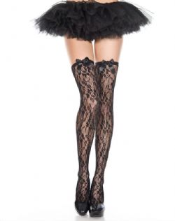 undefined - BAS À LA CUISSE EN DENTELLE NOIRE AVEC BOUCLE DE SATIN NOIRE (ADULTE - TAILLE UNIQUE)