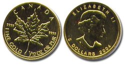 MAPLE LEAVES - 1/10 OUNCE PURE GOLD MAPLE LEAF -  CANADIAN COINS