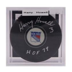 NEW YORK RANGERS -  HARRY HOWELL AUTOGRAPHED HOCKEY PUCK - (LOGO)