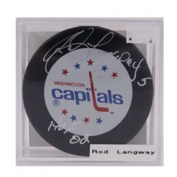 WASHINGTON CAPITALS -  ROD LANGWAY AUTOGRAPHED HOCKEY PUCK - (LOGO)