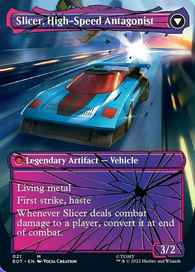 slicer mtg card Slicer, Hired Muscle // Slicer, High-Speed Antagonist [21] [Borderless] [Shattered Glass] [Universes Beyond: Transformers] [Foil]  Face to Face Games and it cant be sacrificed this turn Nantuko Slicer | Magic: the