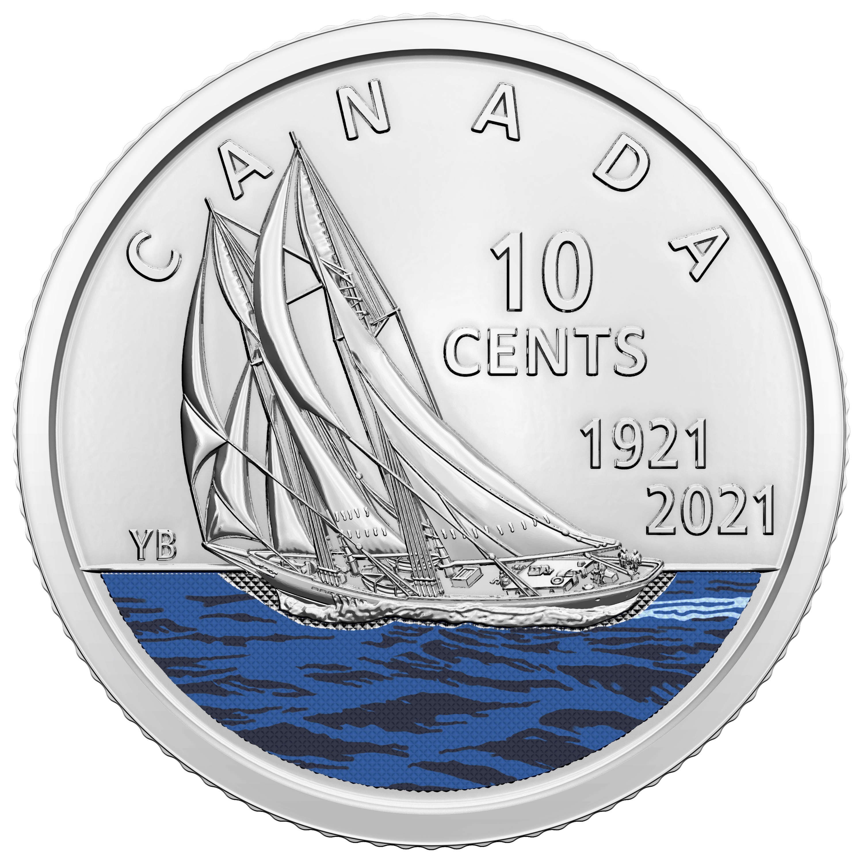 10 CENT 2021 COLORED 100TH ANNIVERSARY OF BLUENOSE 10 CENT 