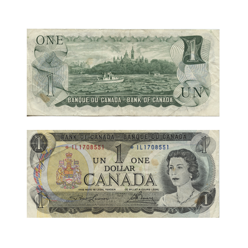 1973 - 1973 1-DOLLAR NOTE, LAWSON/BOUEY (VG) / 05- CANADIAN PAPER MONEY ...