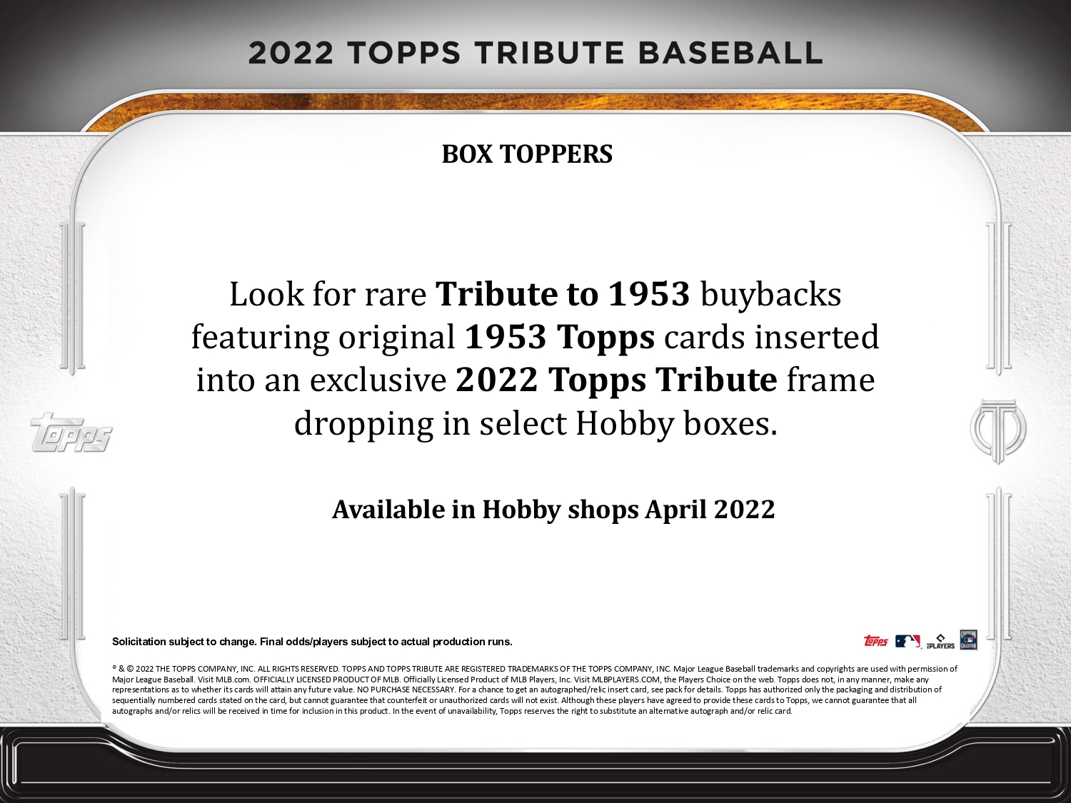 2022 BASEBALL -  TOPPS TRIBUTE HOBBY (P3/B6/C6)