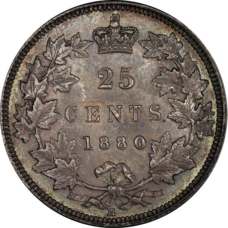 25-CENT - 1880 H 25-CENT REPUNCHED-R - 1880 CANADIAN COINS