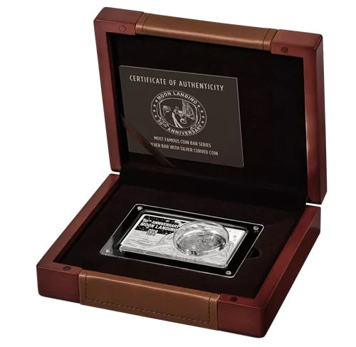 APOLLO 11 AND MOON LANDING 50TH ANNIVERSARY - SILVER COIN AND BAR SET ...