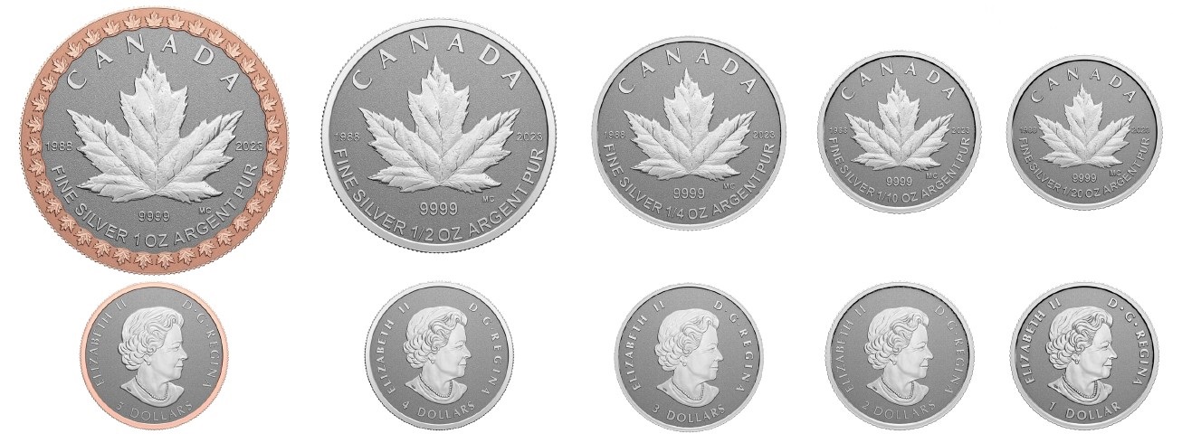 FRACTIONAL SETS 35TH ANNIVERSARY OF THE SILVER MAPLE LEAF 5 COIN SET 