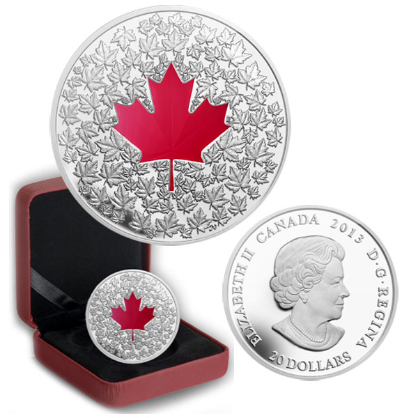 Maple Leaf Impression Maple Leaf Impression With Red Enamel Effect 13 Canadian Coins 01 06 Royal Canadian Mint 02 Fine Silver