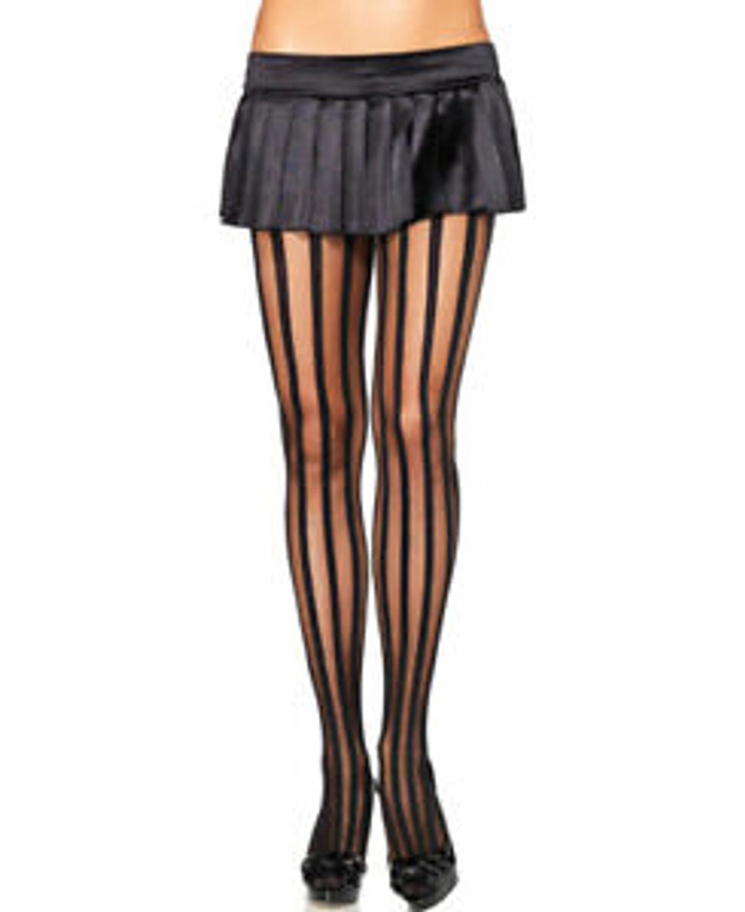SHEER TIGHTS WITH OPAQUE VERTICAL STRIPES - BLACK (ADULT - ONE SIZE)