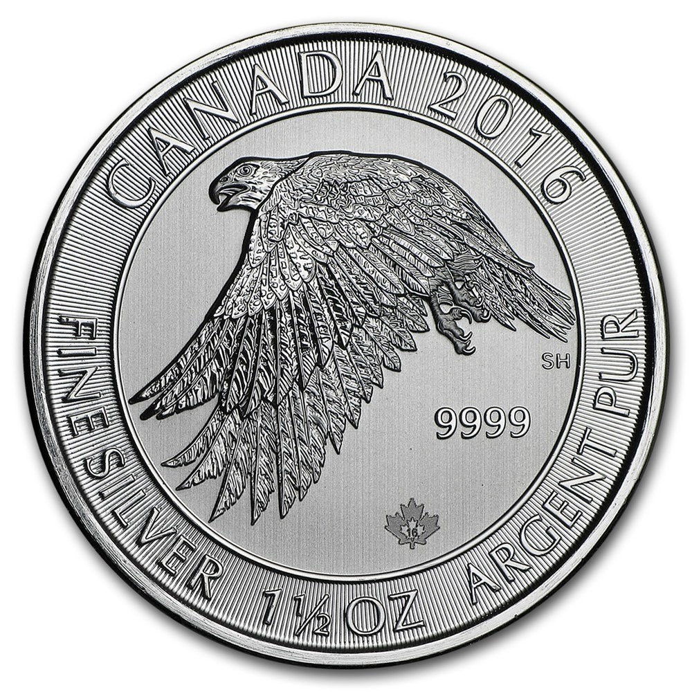 SNOWY GYRFALCON - 1 1/2 OUNCE FINE SILVER COIN -  2016 CANADIAN COINS