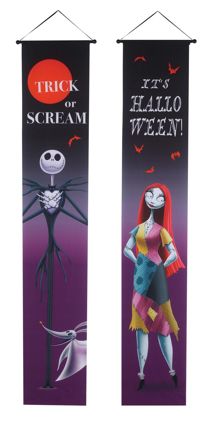THE NIGHTMARE BEFORE CHRISTMAS -  PORCH BANNER SET - 2 PCS - SALLY & JACK (13 X 72