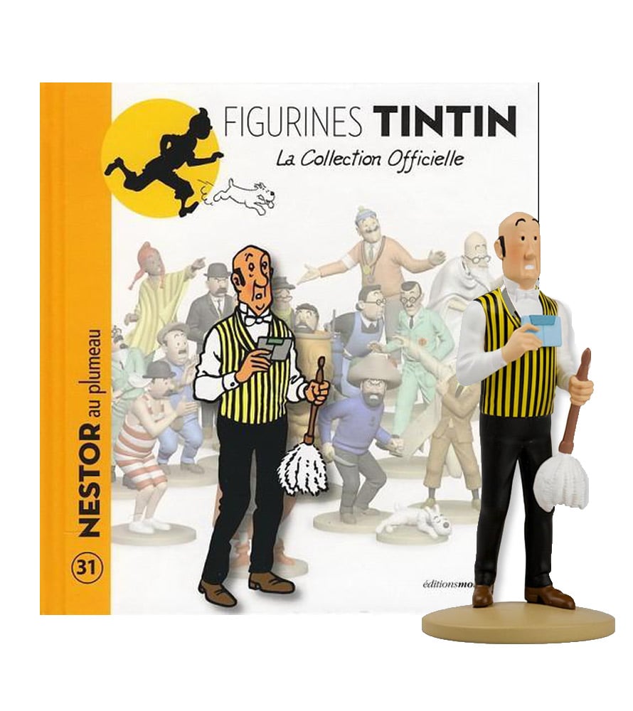 TINTIN - NESTOR AU PLUMEAU FIGURE + BOOKLET + PASSPORT (4.5