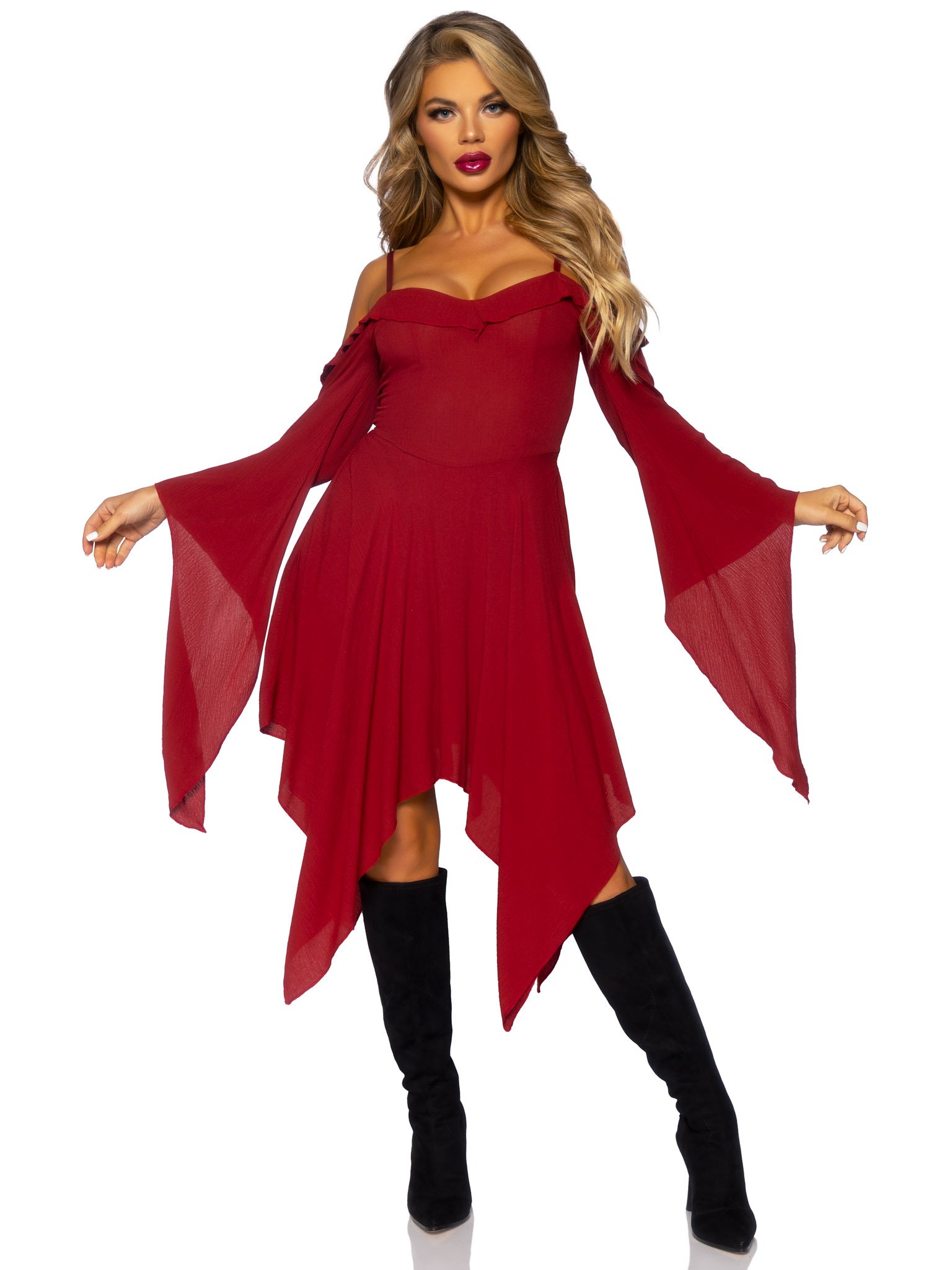 WITCH -  BELL SLEEVED PEASANT DRESS - BURGUNDY (ADULTE)