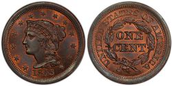 1-CENT -  1843 1-CENT, MATURE HEAD (AU) -  1843 UNITED STATES COINS