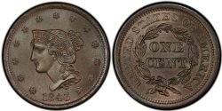 1-CENT -  1843 1-CENT, PETITE HEAD & LARGE LETTERS (AU) -  1843 UNITED STATES COINS