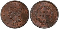 1-CENT -  1843 1-CENT, PETITE HEAD & SMALL LETTERS (AU) -  1843 UNITED STATES COINS