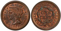 1-CENT -  1851 1-CENT 51-OVER-81 (AU) -  1851 UNITED STATES COINS