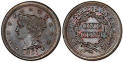 1-CENT -  1851 1-CENT (AU) -  1851 UNITED STATES COINS