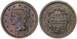 1-CENT -  1855 1-CENT, SLANTED 55 -  1855 UNITED STATES COINS
