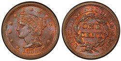 1-CENT -  1855 1-CENT, UPRIGHT 55 (AG) -  1855 UNITED STATES COINS