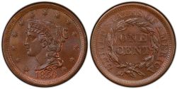 1-CENT -  1856 1-CENT, SLANTED 56 (AU) -  1856 UNITED STATES COINS