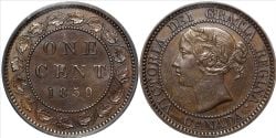 1-CENT -  1859 1-CENT - NARROW 9 (BRONZE) - DOUBLE 5 VARIETY & ROTATED DIE 15° (VF) -  1859 CANADIAN COINS