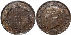 1-CENT -  1859 1-CENT - NARROW 9 (BRONZE) - LOW 9 VARIETY & ROTATED DIE 15° -  1859 CANADIAN COINS