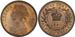 1-CENT -  1880 1-CENT ROUND AND EVEN 0 -  1880 NEWFOUNFLAND COINS