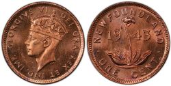 1-CENT -  1943 C 1-CENT (VF) -  1943 NEWFOUNFLAND COINS