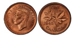 1-CENT -  1948 1-CENT “A” POINTS TO SMALL DENTICLES -  PIÈCES DU CANADA 1948