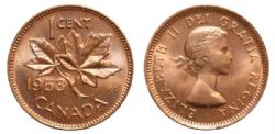 1-CENT -  1953 NO SHOULDER FOLD 1-CENT - HANGING 3 -  1953 CANADIAN COINS