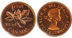 1-CENT -  1954 SHOULDER FOLD 1-CENT - HANGING 4 -  1954 CANADIAN COINS