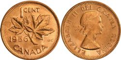 1-CENT -  1956 1-CENT - HANGING 6 -  1956 CANADIAN COINS