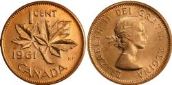 1-CENT -  1961 1-CENT - HANGING 1 -  1961 CANADIAN COINS