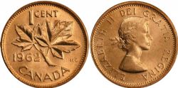 1-CENT -  1962 1-CENT HARP/GUITAR -  1962 CANADIAN COINS