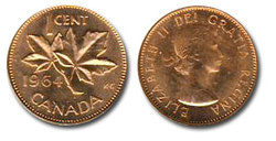 1-CENT -  1964 1-CENT - BRILLIANT UNCIRCULATED (BU) -  1964 CANADIAN COINS